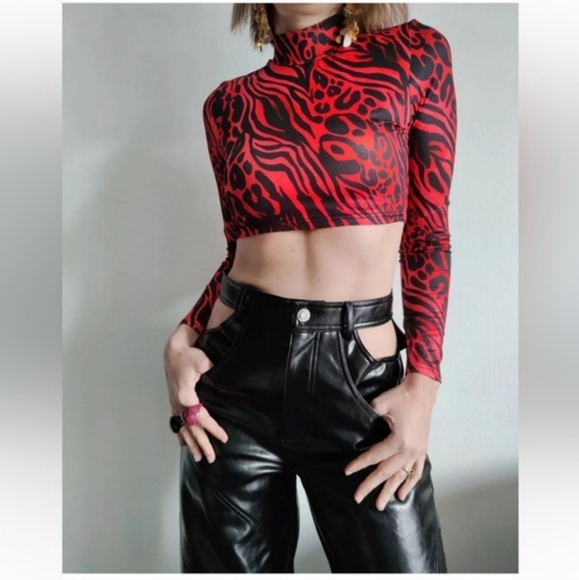 Zara * Faux Leather Cut Out Wide Pants Black size XS - Picture 13 of 16